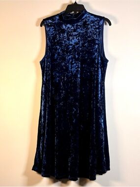 ModCloth Blue Crushed Velvet Mock Neck Swing Dress